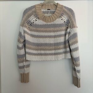 Free People Striped Knit Sweater - Beige, White, and Gray